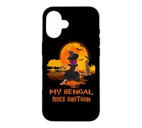 Custodia per iPhone 16 My Bengal Rides Shotgun Cat and Witch Halloween Costume