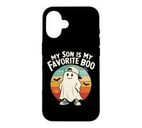 Custodia per iPhone 16 My Son Is My Favorite Boo Halloween Mom Dad
