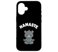 Custodia per iPhone 16 Namaste, simpatico orso Kawaii per yoga, senza stress