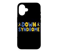 Custodia per iPhone 16 Nastro giallo blu motivazionale per la consapevolezza della sindrome di Down