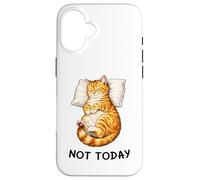 Custodia per iPhone 16 Not Today Lazy Sleeping Orange Cat Meme Funny Morning Mood