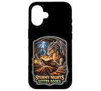 Custodia per iPhone 16 Notte Tempestosa Accogliente Drago Lettura Fantasy