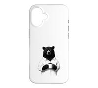 Custodia per iPhone 16 Orso Burbero con Caffè Disegno Animale per Chi Ama il Caffè