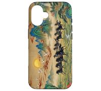 Custodia per iPhone 16 Paesaggio cinese vintage cavalli neri arte Feng Shui