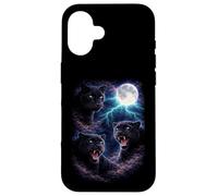 Custodia per iPhone 16 Pantere scure sotto la luna piena Vintage Fantasy Lightning