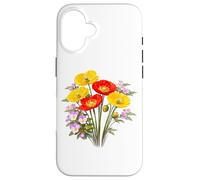 Custodia per iPhone 16 Papaveri rossi e gialli e viole del pensiero Full Bloom Shapes Mania