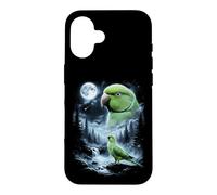 Custodia per iPhone 16 Pappagallo indiano ringneck che ulula alla luna anni '90 retrò uccello