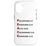 Custodia per iPhone 16 PEACE Acrostic - 5 Christian Faith Bible Verse Scriptures