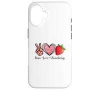 Custodia per iPhone 16 Peace Love Strawberry Shirts Farmer Fragole Amante Frutta