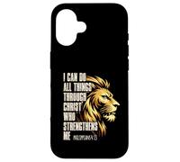 Custodia per iPhone 16 Philippians 4:13 Religious Lion Strengthens Christian