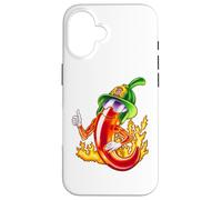 Custodia per iPhone 16 Piccante vigile del fuoco peperoncino fumetto divertente fuoco eroe disegno