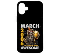 Custodia per iPhone 16 Plus 20th Birthday Raccoon Beer March 2006 Vintage 20 Years Old
