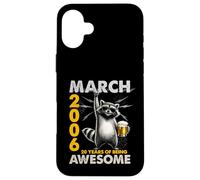 Custodia per iPhone 16 Plus 20th Birthday Raccoon Beer March 2006 Vintage 20 Years Old