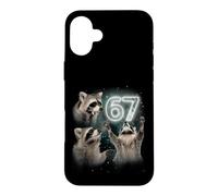 Custodia per iPhone 16 Plus 67 Meme Racoon Howling At The Moon 67 T-Shirt 6 7 Halloween