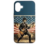 Custodia per iPhone 16 Plus Abraham Lincoln Playing Electric Guitar 4th of July Vintage