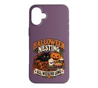 Custodia per iPhone 16 Plus Accogliente weekend casalingo con zucca di Halloween
