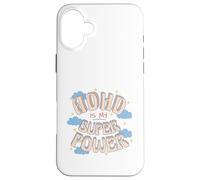 Custodia per iPhone 16 Plus ADHD è il mio super, potere retrò arcobaleno nuvola grafica