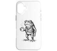 Custodia per iPhone 16 Plus Aesthetic Coffee Design, Funny Grumpy Frog Drinking Coffee