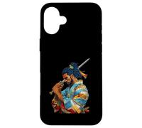 Custodia per iPhone 16 Plus Afro Americano Samurai Anime Cartoon Giapponese Bushido Guerriero
