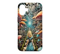 Custodia per iPhone 16 Plus Alice nel Paese delle Meraviglie Trippy Funghi Foresta Sentiero