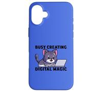 Custodia per iPhone 16 Plus Amante dei gatti impegnato a creare programmi di magia