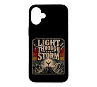 Custodia per iPhone 16 Plus Angelo croce cristiana con luce attraverso tempesta