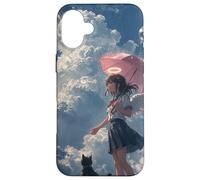 Custodia per iPhone 16 Plus Anime Angel Girl & Black Cat Estetica Lo-Fi Pioggia