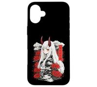 Custodia per iPhone 16 Plus Anime Oni Ragazza Giapponese Kanji Ragno Giglio Fiori Harajuku