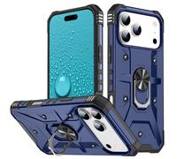 Custodia per iPhone 16 Plus Arancione Robusta custodia per telefono con supporto ad anello girevole a 360°, cover antiurto resistente con angoli imbottiti, protezione dello schermo rialzata per l