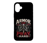 Custodia per iPhone 16 Plus Armor Up Pray Hard Christian Warrior Knight Faith