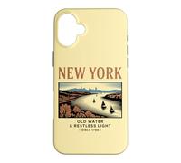 Custodia per iPhone 16 Plus Arte Vintage di New York: Acqua e Luce Inquieta