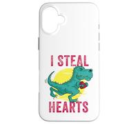 Custodia per iPhone 16 Plus Bambini I Steal Hearts Ragazzi Trex Dino San Valentino Bambino