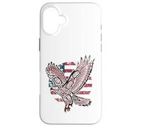 Custodia per iPhone 16 Plus Bandiera patriottica dei nativi americani indiani dalla coda rossa Hawk USA