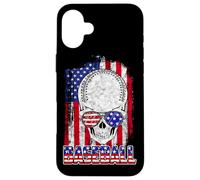 Custodia per iPhone 16 Plus Baseball American Flag Skull Sunglass Patriotic 4th July