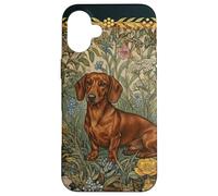 Custodia per iPhone 16 Plus Bassotto rosso in un giardino vintage Storybook