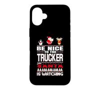 Custodia per iPhone 16 Plus Be Nice To The Trucker Santa Is Watching Funny Christmas