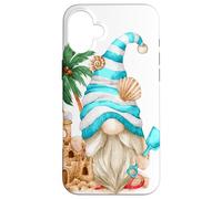 Custodia per iPhone 16 Plus Beach Lover With Flip Flops And Sand Castle Funny Gnome