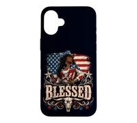 Custodia per iPhone 16 Plus Beata Cowgirl Nera Patriottica Western American Pride Queen