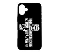 Custodia per iPhone 16 Plus Beato Papà Forte Fede Camo Croce Paternità Cristiana