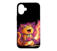 Custodia per iPhone 16 Plus Bel gatto fiamme colori con lanciafiamme per ragazzi e ragazze