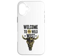 Custodia per iPhone 16 Plus Benvenuti al Wild West Bull Skull Vintage Western Logo