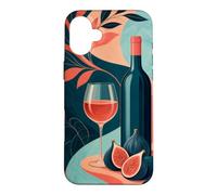 Custodia per iPhone 16 Plus Bicchiere di vino accanto a una bottiglia senza etichetta e fichi