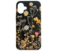 Custodia per iPhone 16 Plus Black Boho Aesthetic Mixed Flowers Pressed Flower