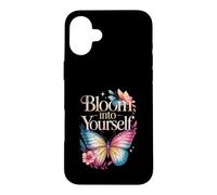 Custodia per iPhone 16 Plus Bloom Into Yourself - Citazione floreale con farfalla
