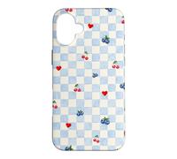 Custodia per iPhone 16 Plus Blu Gingham Cherry Mirtillo Picnic Coquette Estetica