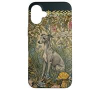 Custodia per iPhone 16 Plus Blue Italian Greyhound in un vecchio giardino inglese
