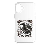 Custodia per iPhone 16 Plus Boho Drago Bere Caffè Folk Art Mitico Bestia