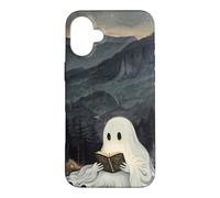 Custodia per iPhone 16 Plus Bookish Ghost Reading Book Reader Mountain Scene