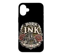 Custodia per iPhone 16 Plus Born To Ink Needle And Soul Tattoo Macchina Grafica Rose Rosse