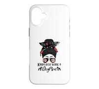 Custodia per iPhone 16 Plus Boston Terrier Kinda Busy Being A Dog Mom Messy Bun